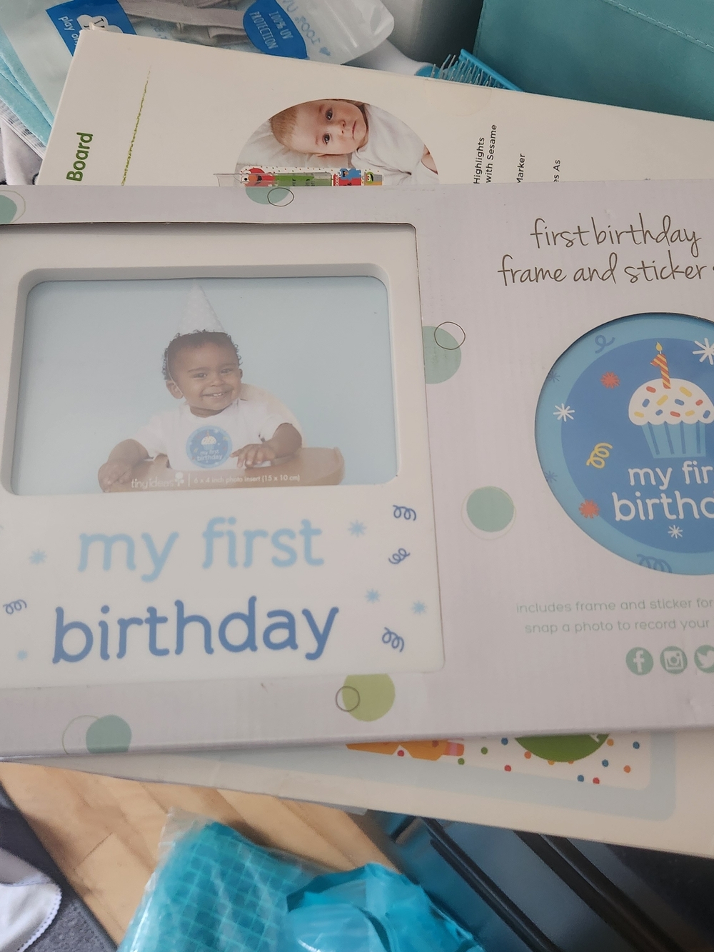 My First Birthday Frame and Sticker - Blue